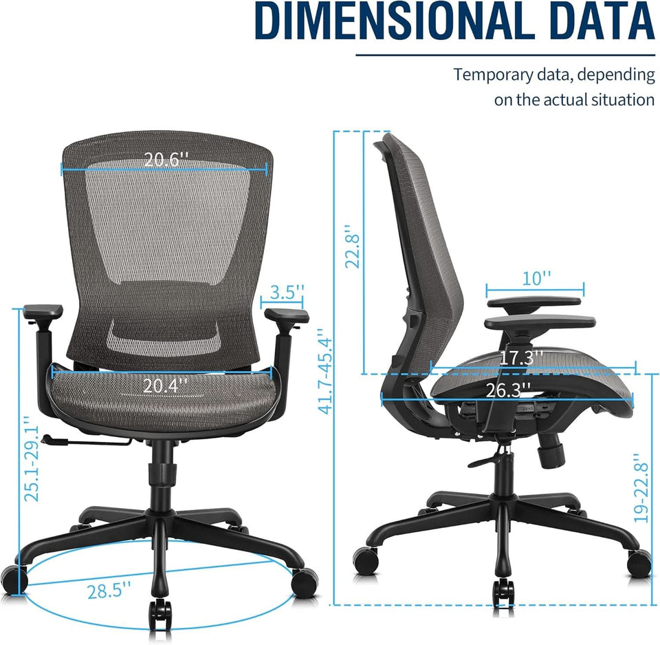 Grey Ergonomic Mesh Office Chair With Lumbar Support