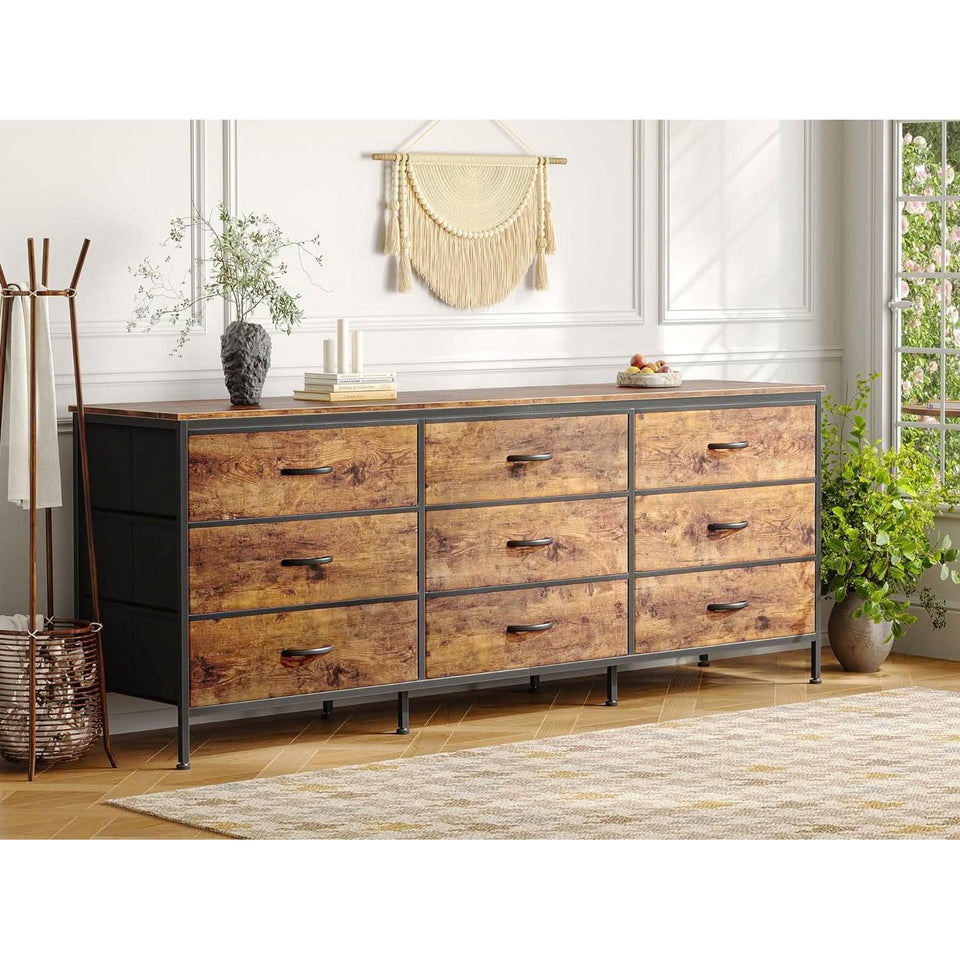 Rustic Brown 9 Drawer Dresser With TV Stand Media Console
