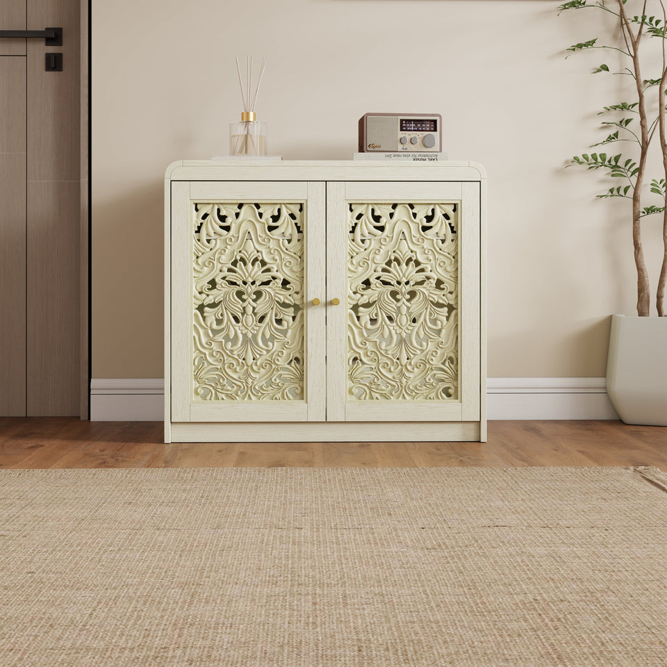 Antique White Pet Litter Box Cabinet with Ventilation - Engineered Wood