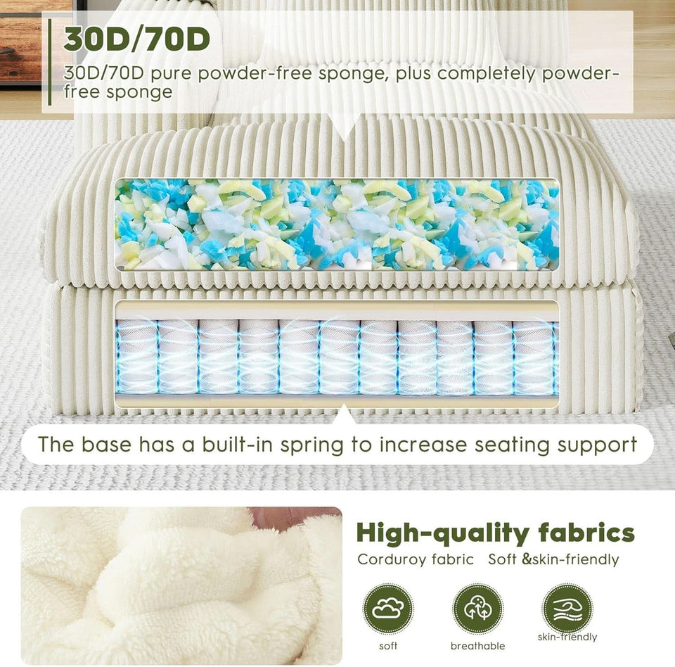 Oversized Corduroy Chaise Lounge Chair Snow White Plush