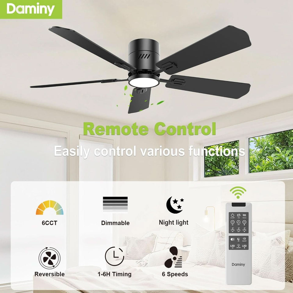 52 Inch Black Walnut DC Motor Ceiling Fan With Light Remote