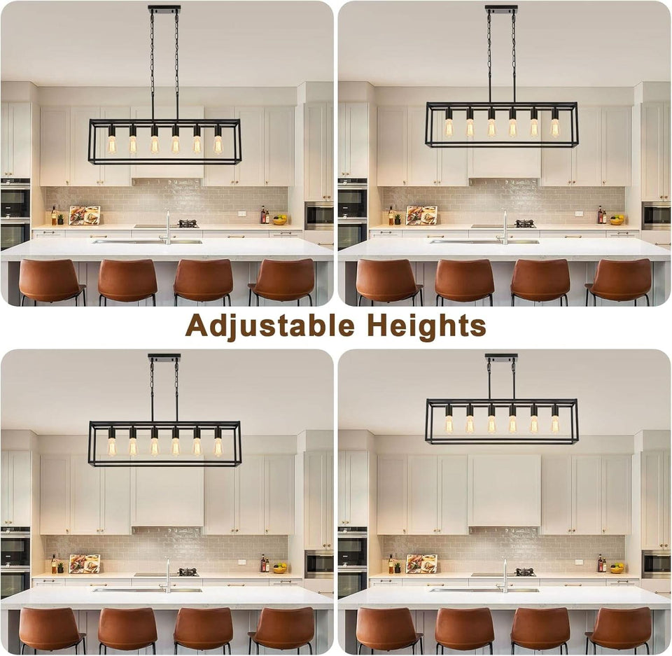 Six Light Black Linear Chandelier With Adjustable Height