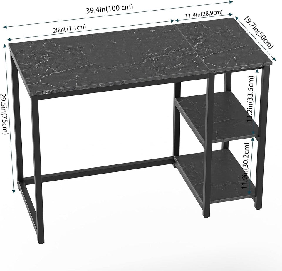 40 Inch Computer Desk With Two Tier Shelves Black Marbling