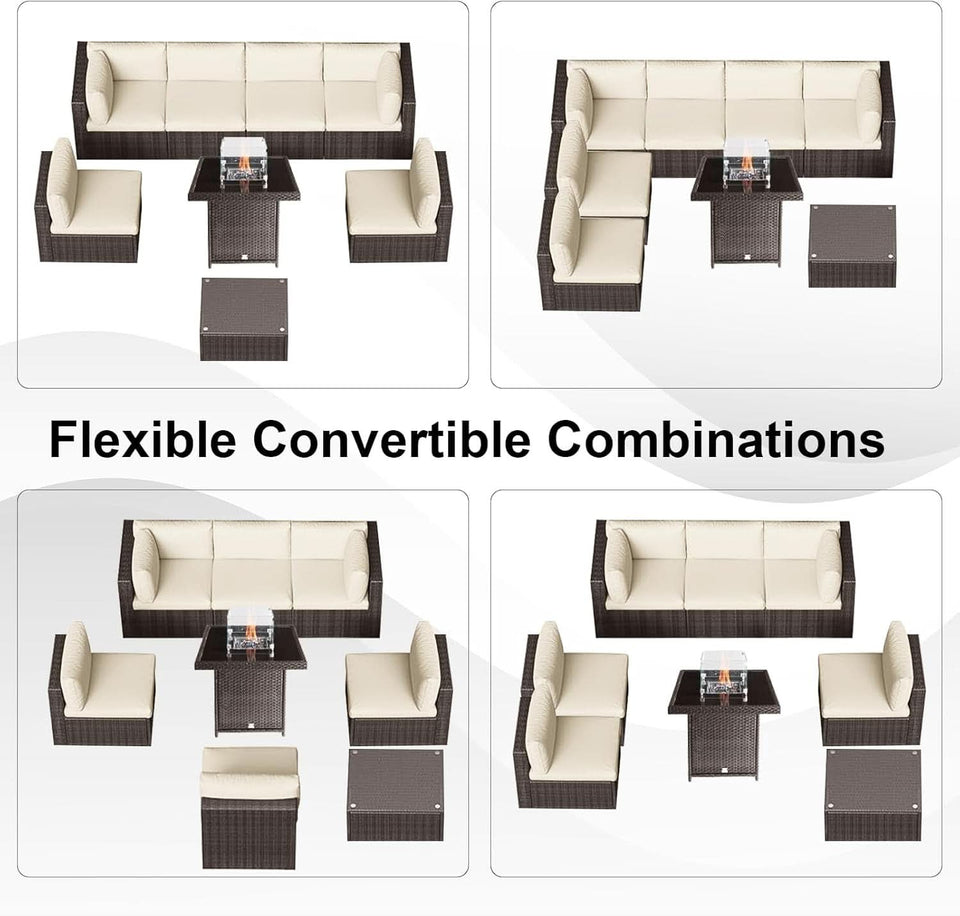 8 Piece Wicker Patio Furniture Set with Fire Pit
