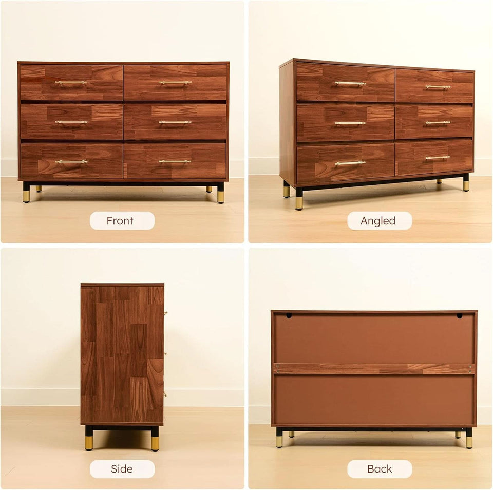 Walnut Dresser Six Drawer Storage Organizer Cabinet