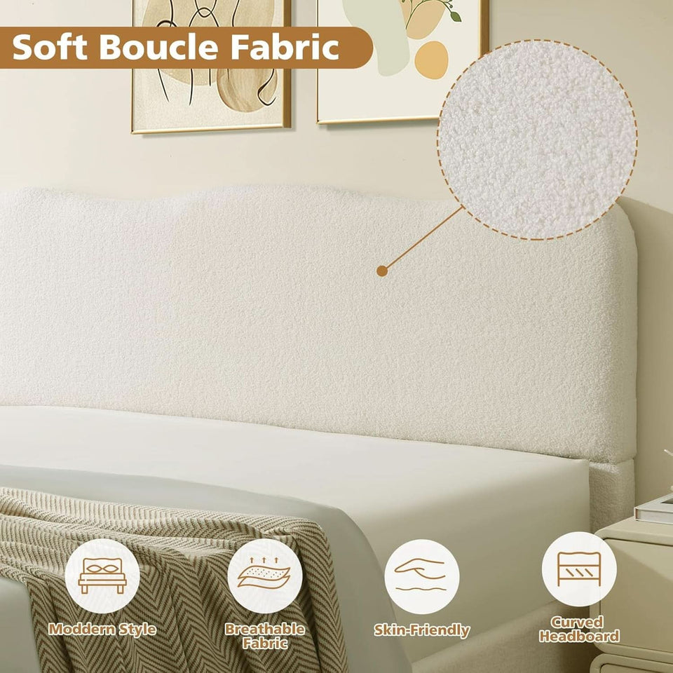 Queen Size Lift Up Storage Bed Curved Headboard Upholstered