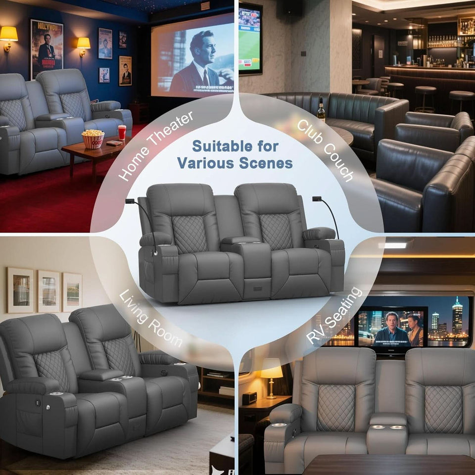Two Seat Reclining Loveseat With Center Console USB Ports
