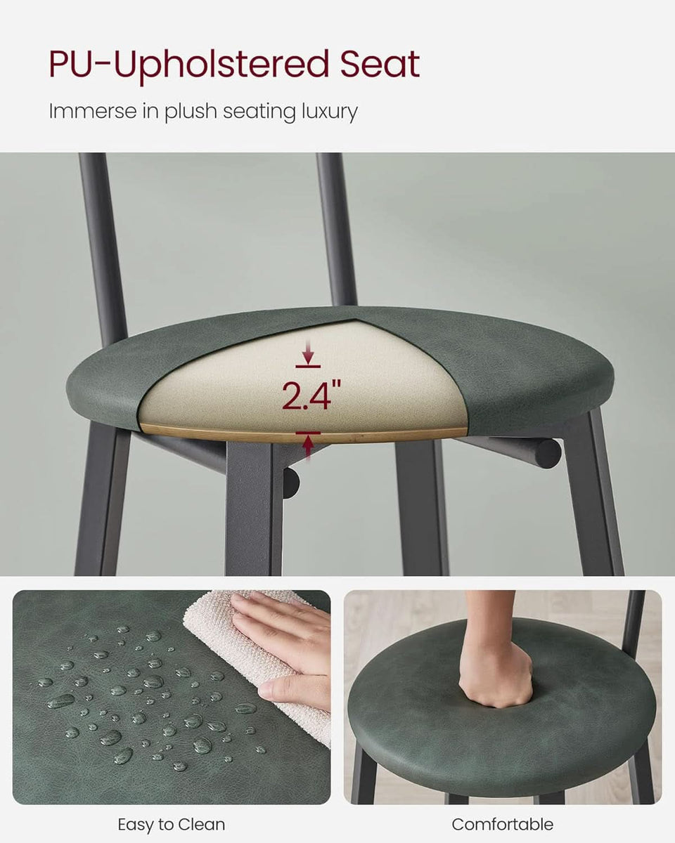 29.7 Inch PU Bar Stools Set Of 2 With Backrest And Footrest