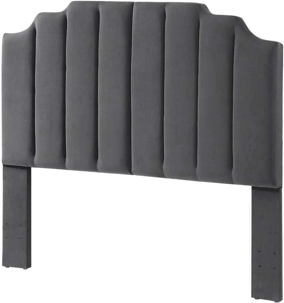 Dark Gray Velvet Tufted Queen Headboard with Curved Design