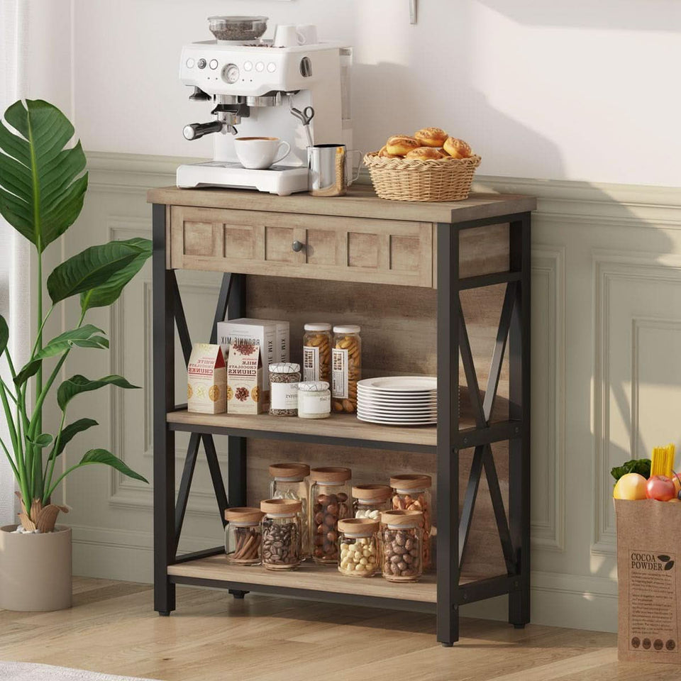 Rustic Oak 3 Tier Bookshelf With Drawer Industrial Wood And Metal Bookcase
