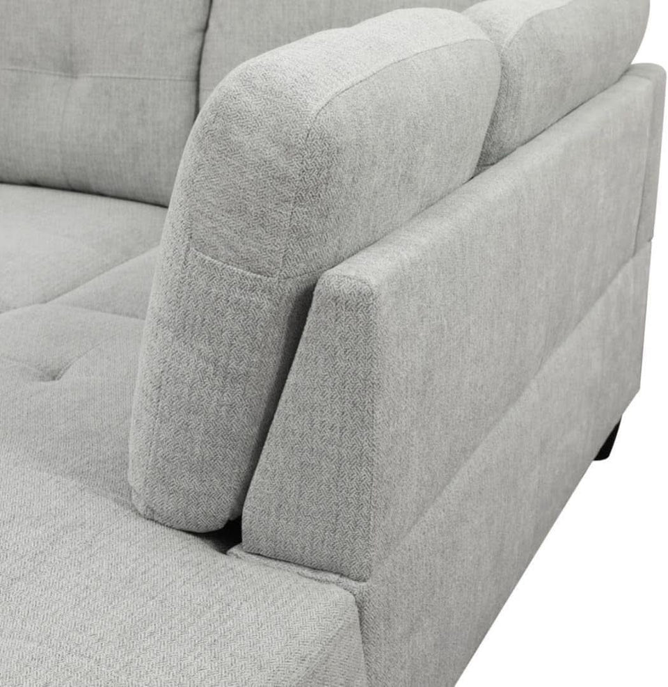 L Shaped 3 Piece Flannel Sofa With Storage Ottoman Grey