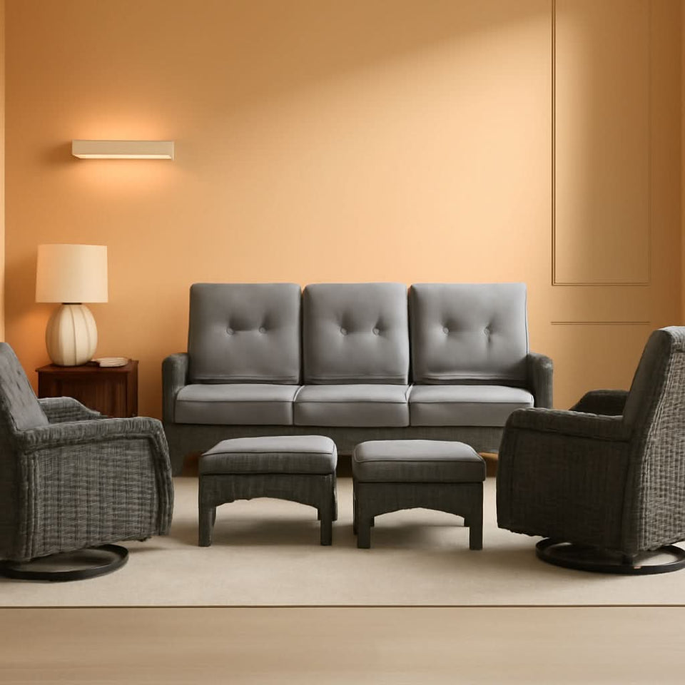 6 Piece Outdoor Patio Conversation Set Brown Wicker