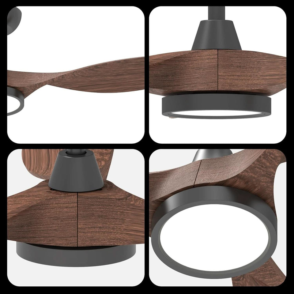 52 Inch Black Ceiling Fan With Lights And Remote Control