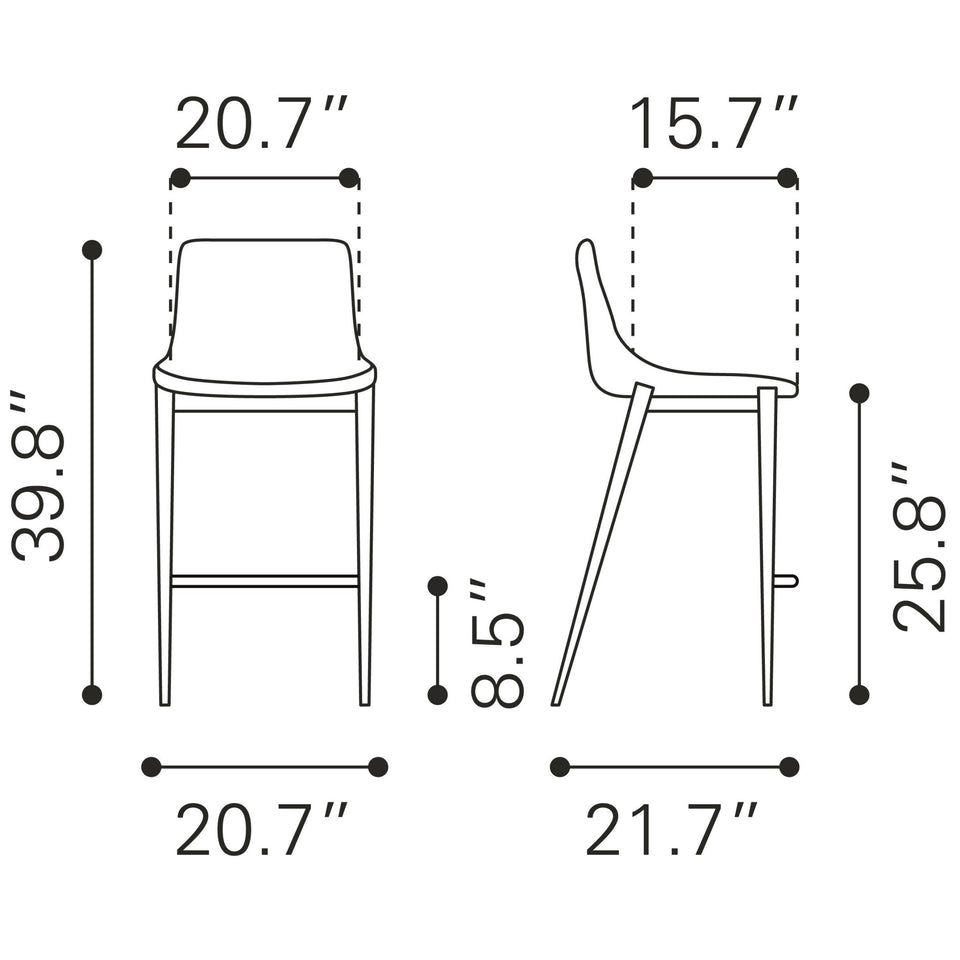 Magnus Counter Stool (Set of 2) White & Silver