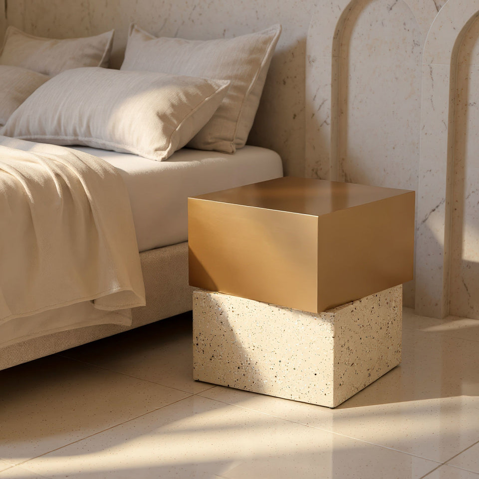 Cinza Side Table Gold & Beige