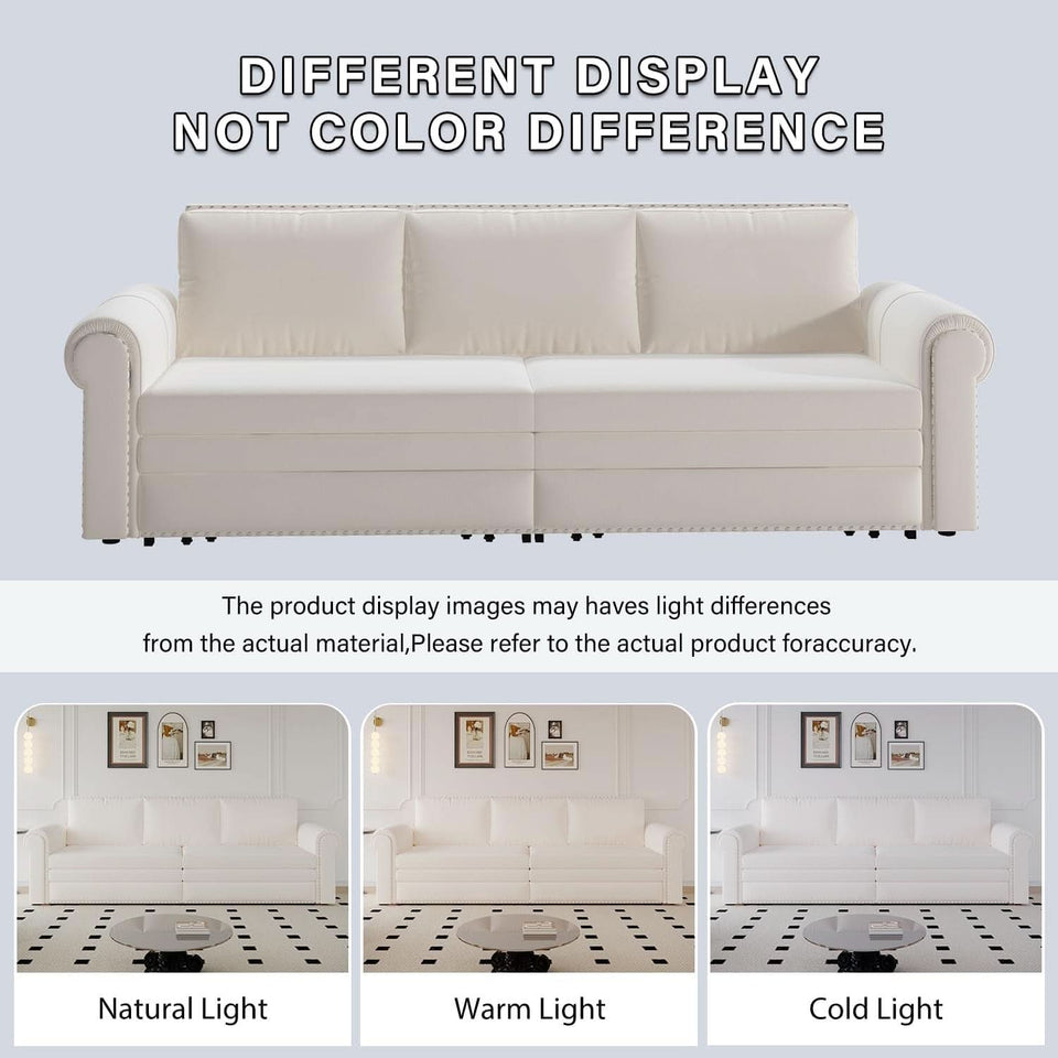 King Size Multifunctional Sleeper Sofa Beige Velvet