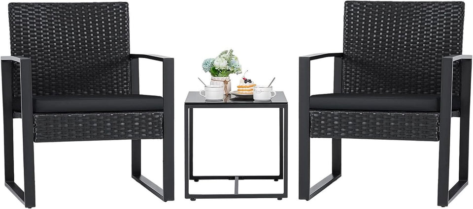 Black Cushioned Outdoor All Weather Patio Conversation Set