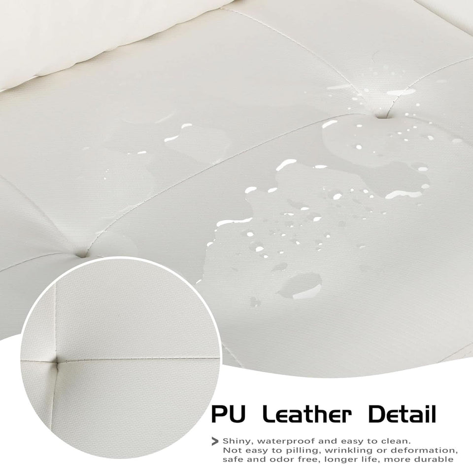 White Leather Loveseat Mid Century Modern Button Tufted