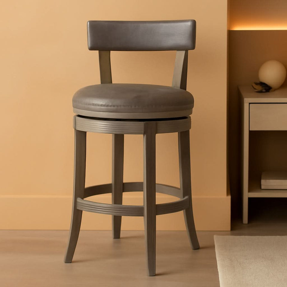 Alexander 31 Inch Rotating Bar Stool Reclaimed Oak Finish Vegan Leather Seat