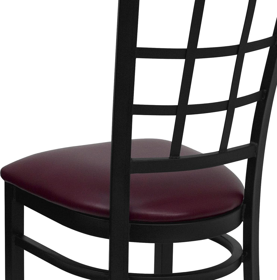 Hercules Window Back Metal Dining Chair Burgundy Vinyl Seat