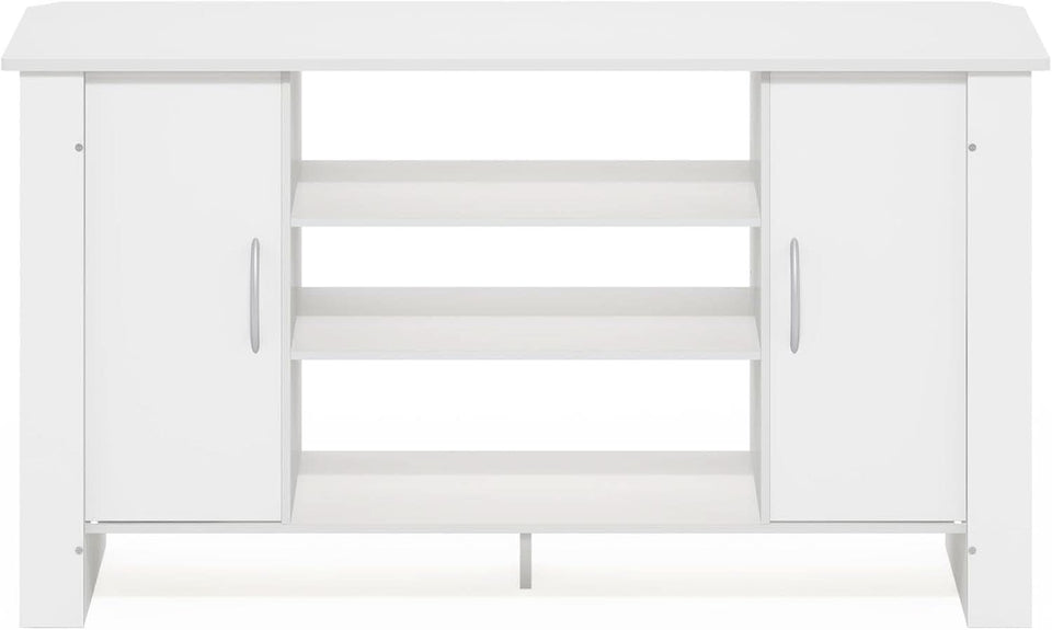 50 Inch White TV Stand With Concealed Storage And Shelves