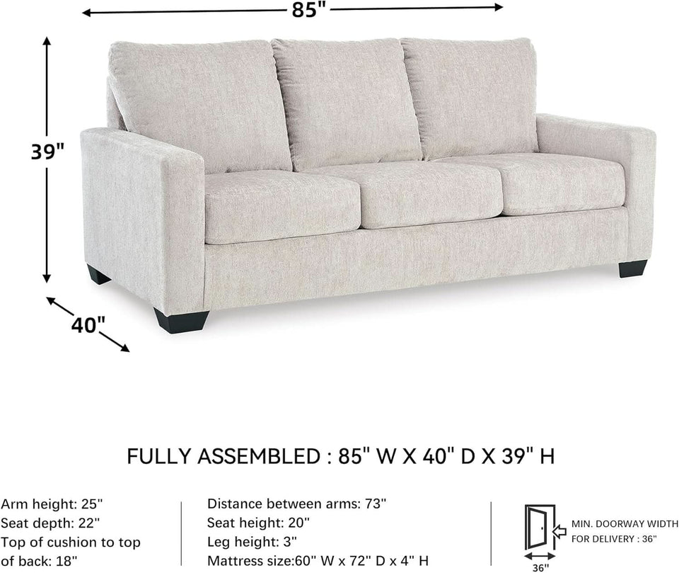 White Queen Upholstered Sleeper Sofa With Gel Memory Foam