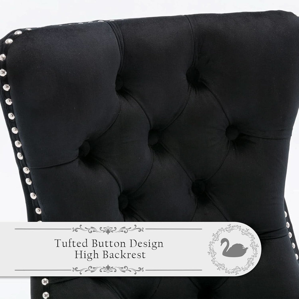 Black Velvet Dining Chairs Set Of 4 With Nailhead Trim