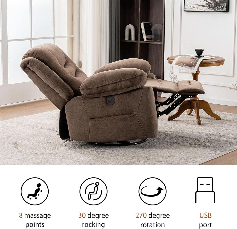 Large Power Recliner With Massage And USB Charging