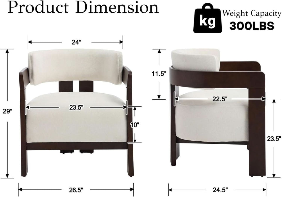 Barrel Accent Chairs White Upholstered Pair Lounge