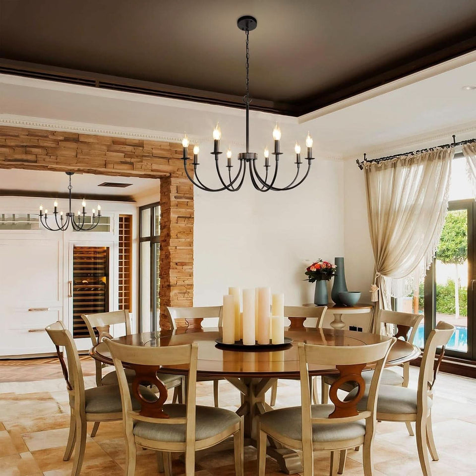 8 Light Matte Black Farmhouse Chandelier For Dining Room