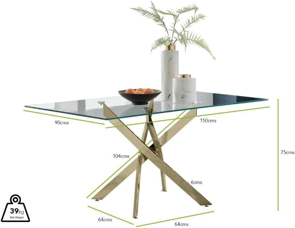 Leonardo Gold Glass Top Dining Table Modern Premium