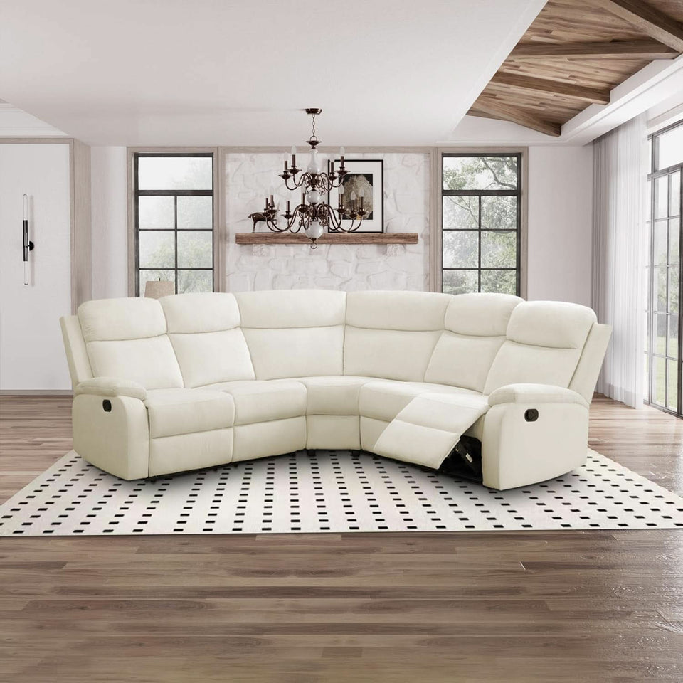 Off White Recliner Sectional Sofa Five Seats Living Room