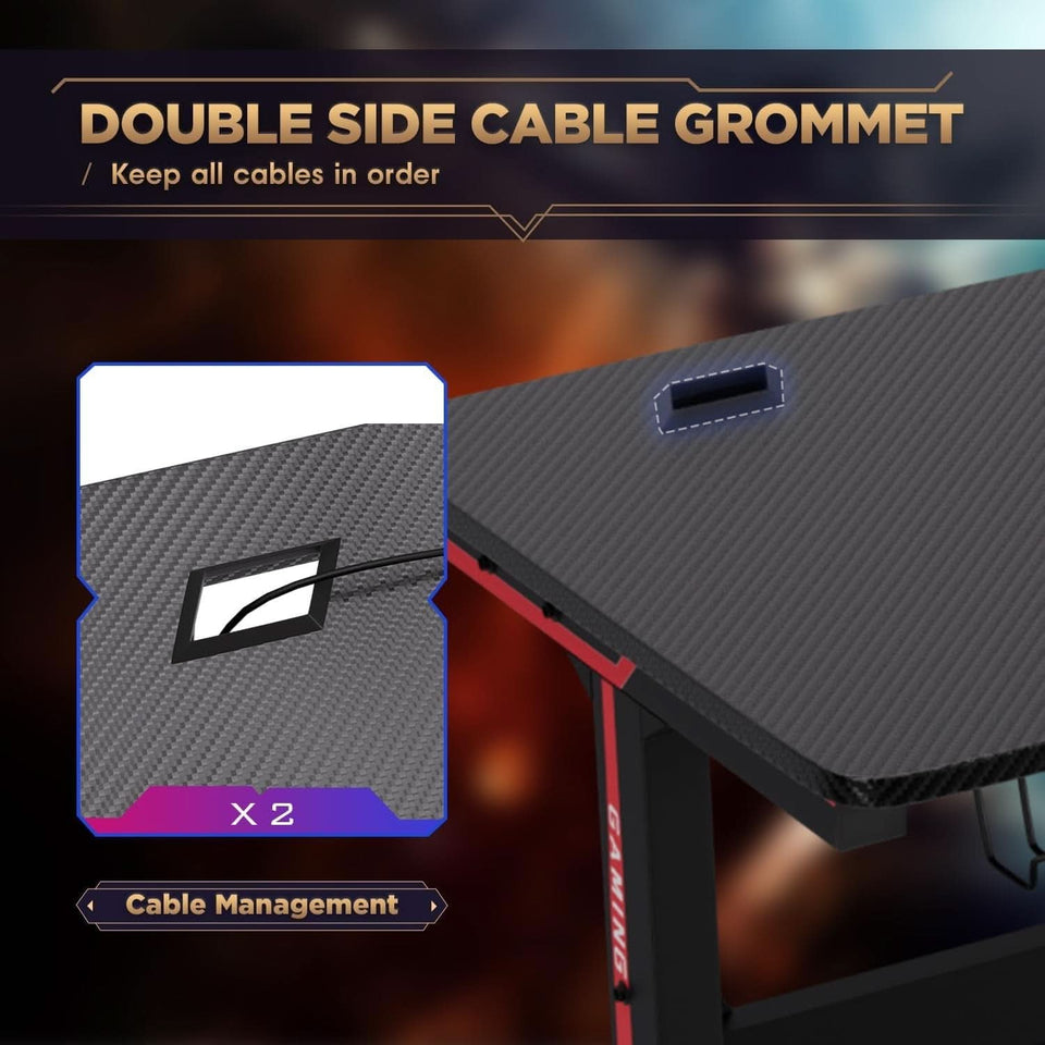47 Inch T Shaped Gaming Desk With Cup Holder And Headphone Hook