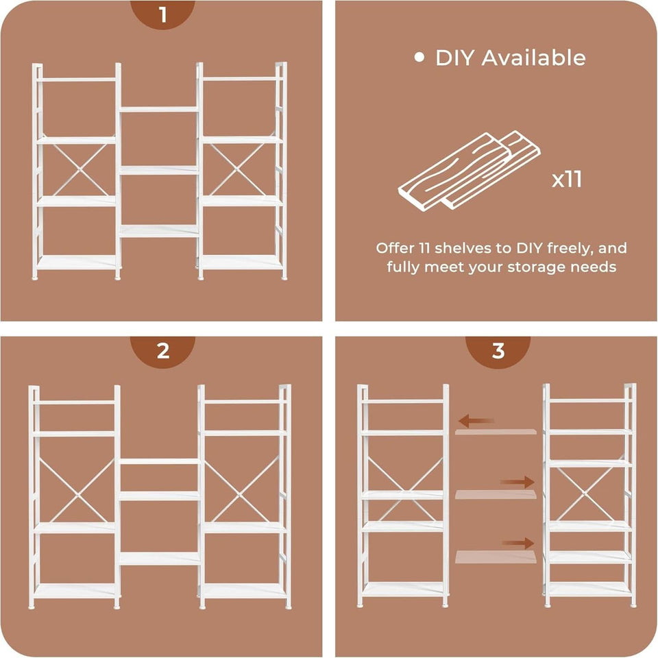 White 11 Shelf Open Display Bookcase For Home Office