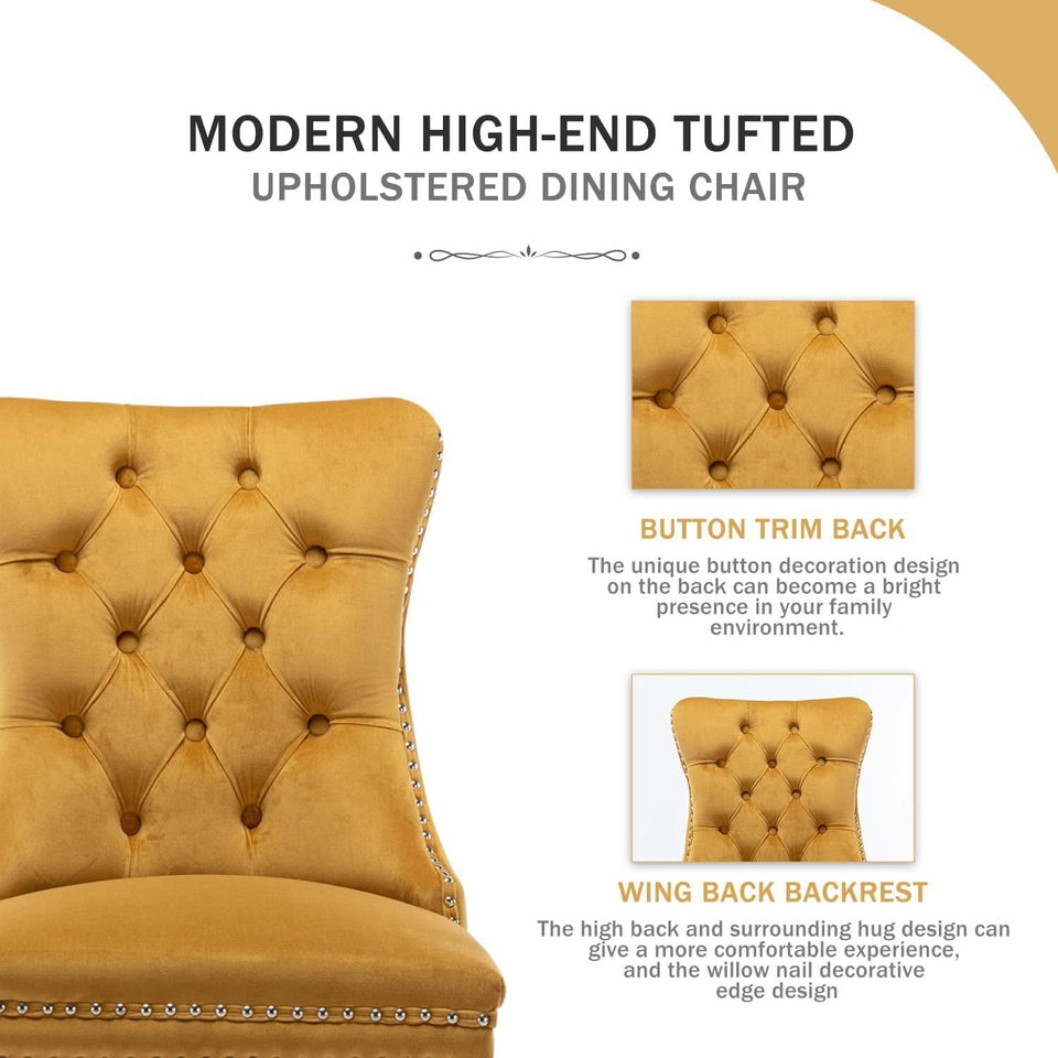 Gold Velvet Tufted Dining Chair With Ring Pull Trim