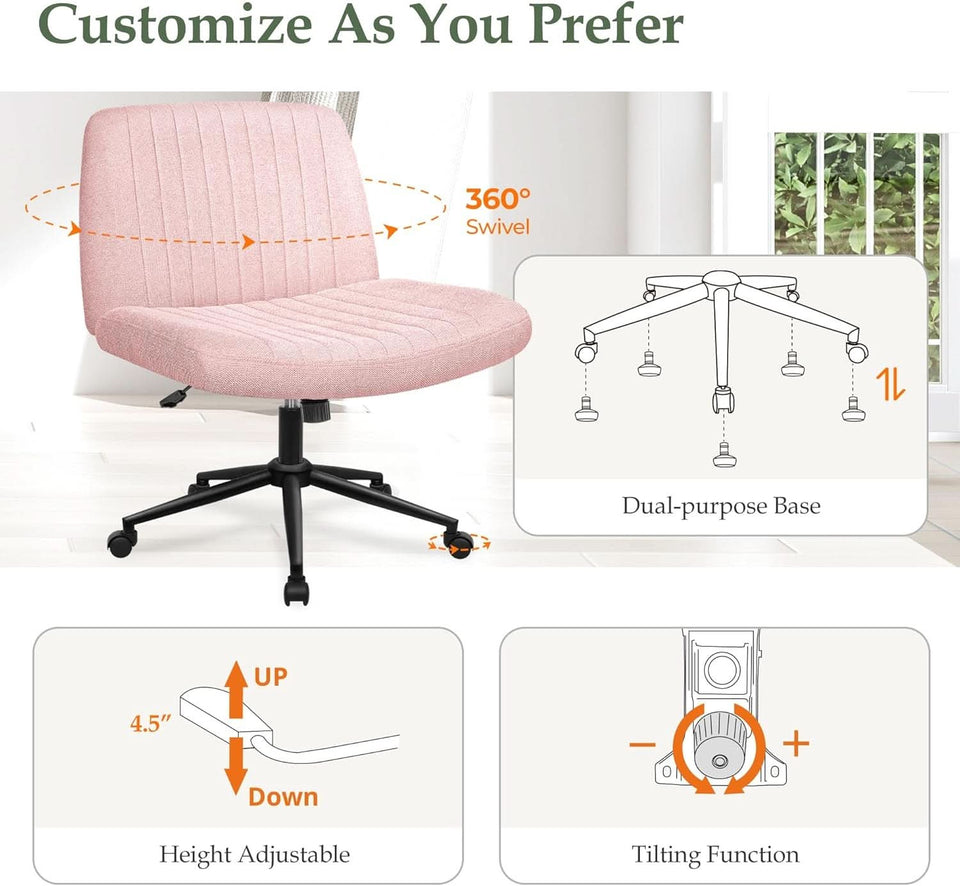 Pink Criss Cross Office Chair With Wheels Armless Swivel