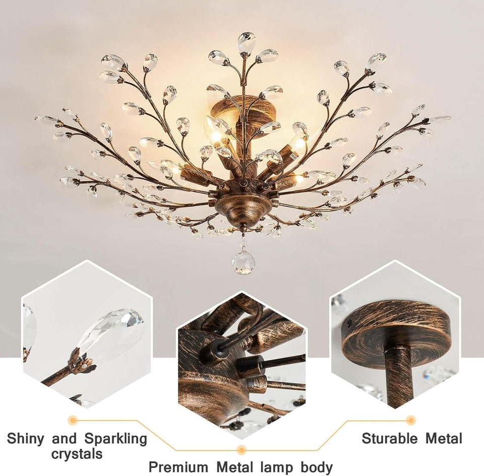 Bronze Five Light Vintage Crystal Chandelier Dimmable