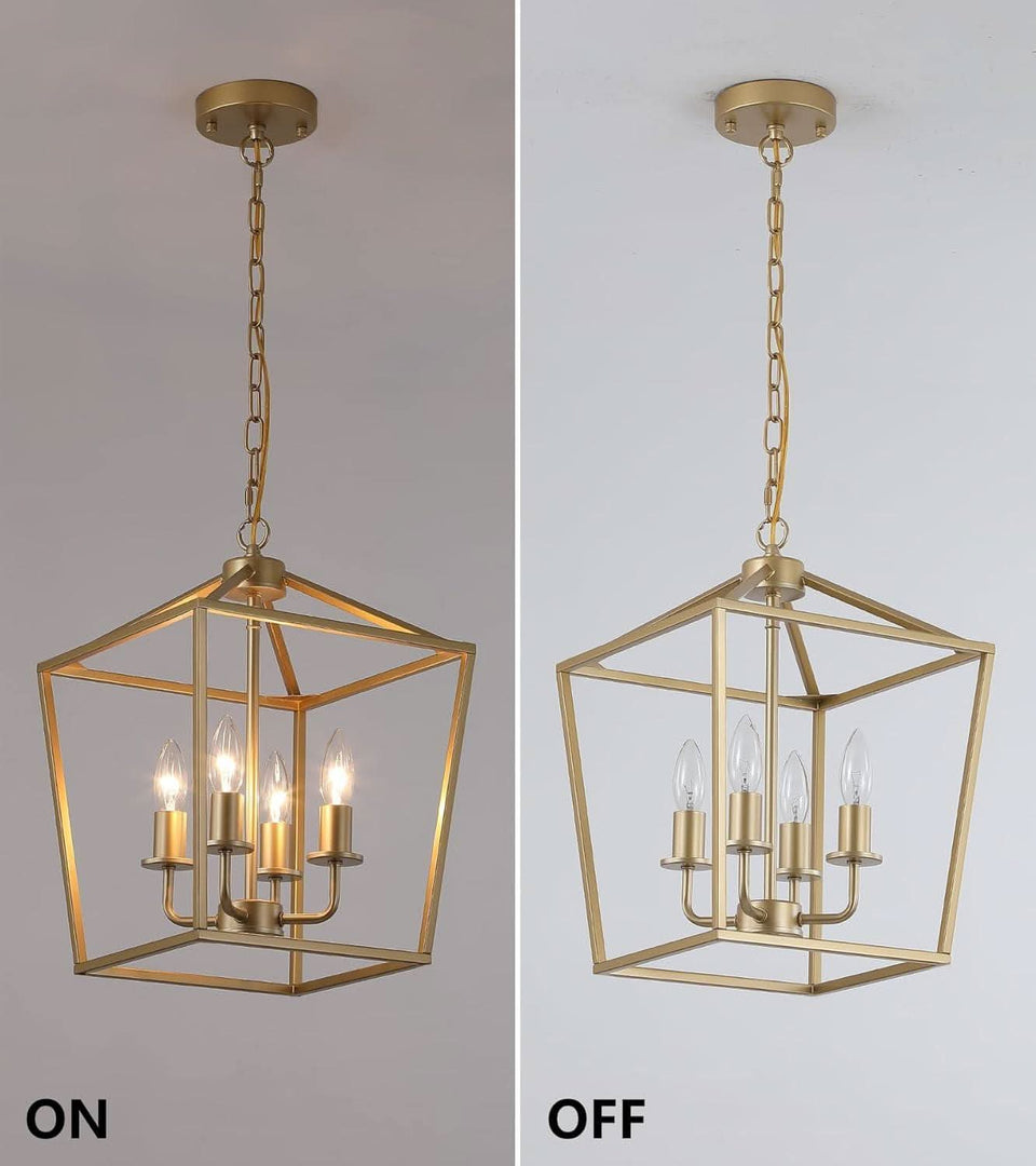 Industrial Gold Four Light Chandelier Lantern Fixture