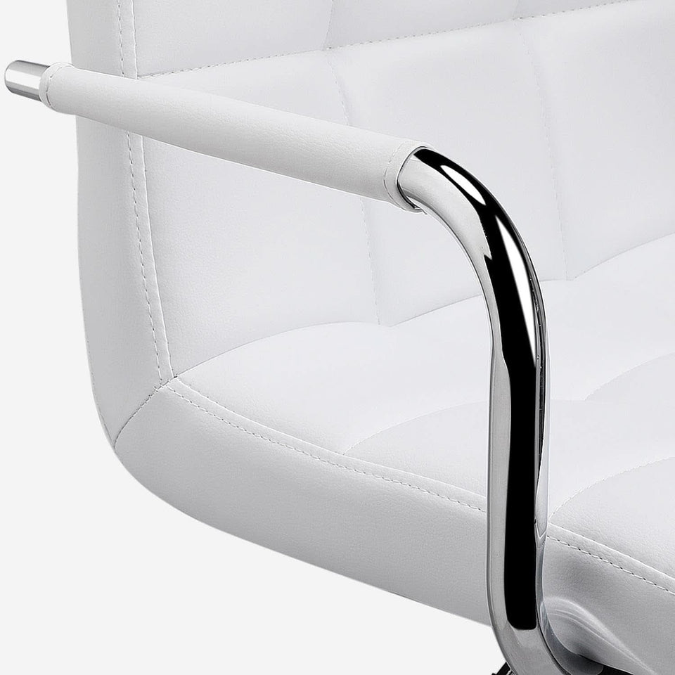 White PU Leather Adjustable Swivel Bar Stools Set of 2