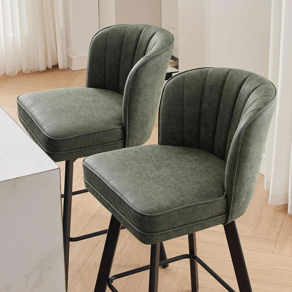 Swivel Counter Height Bar Stools Green Faux Leather