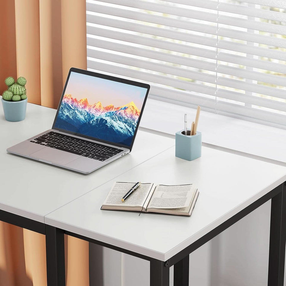 40 Inch White Computer Desk With 2 Tier Shelves Home Office