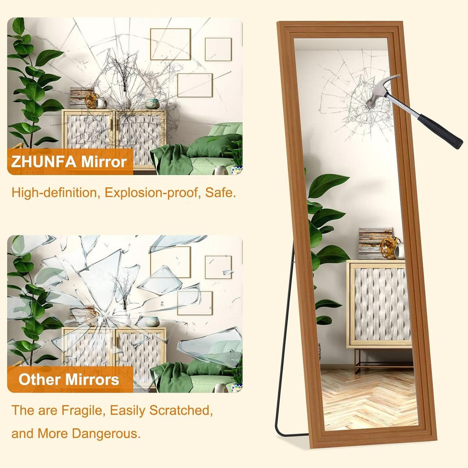 Full Length Mirror 71x32 Walnut Wood Frame Wall Mounted