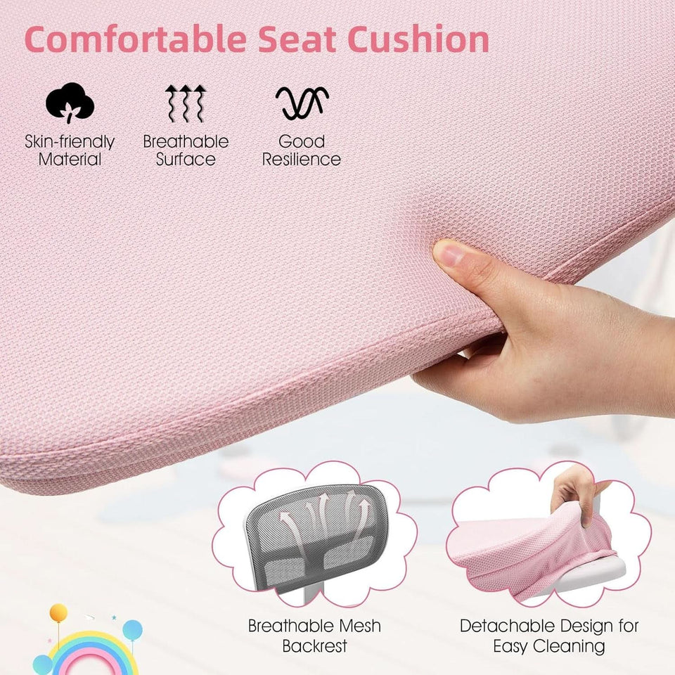 Kids Desk Chair Pink Height Adjustable Lumbar Support