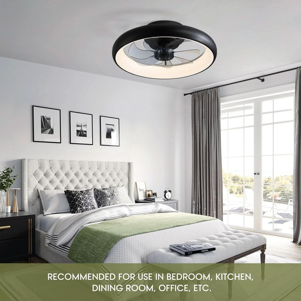 20 Inch Black Flush Mount Smart Ceiling Fan With LED Lights