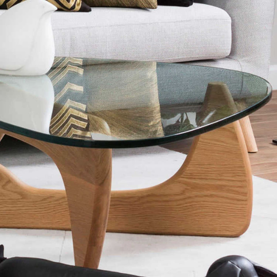 Mid Century Glass Top End Table With Light Walnut Finish