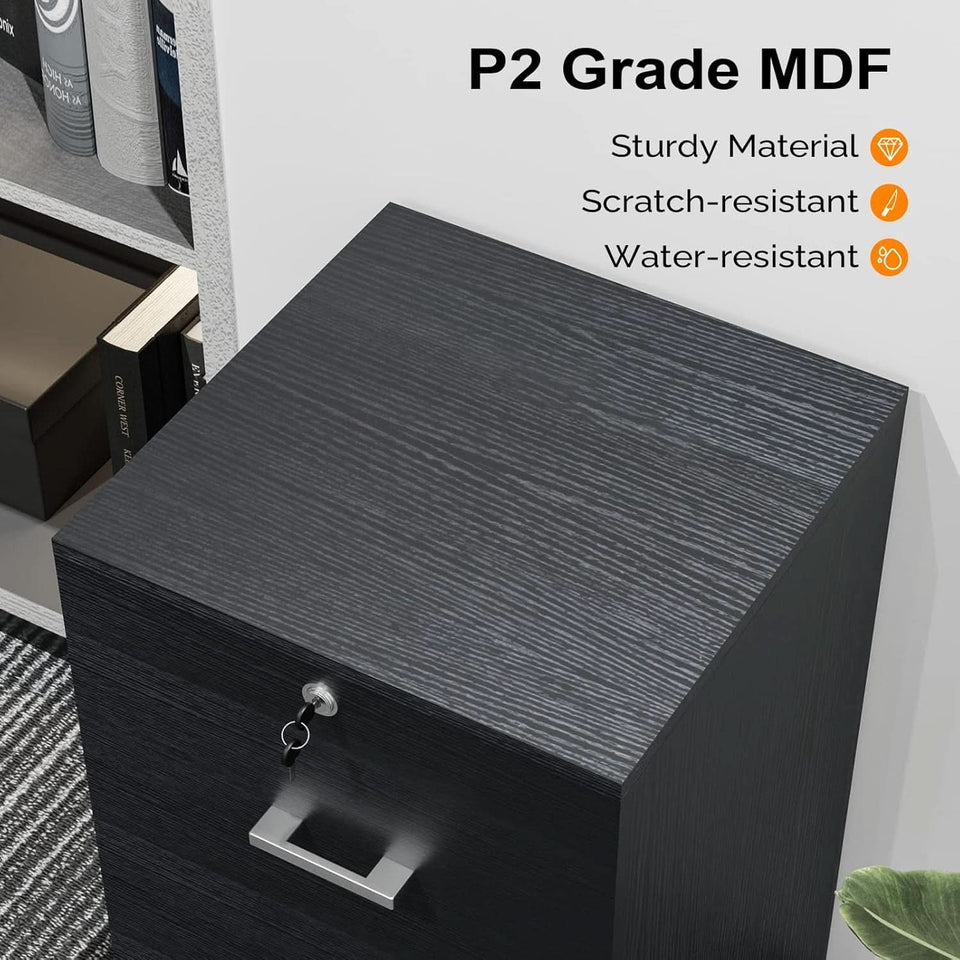2 Drawer Rolling File Cabinet With Lock For Letter Size Folders Under Desk Black