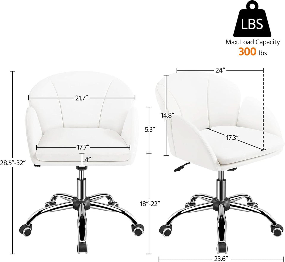 White Petal Desk Chair Faux Leather Swivel Office Chair