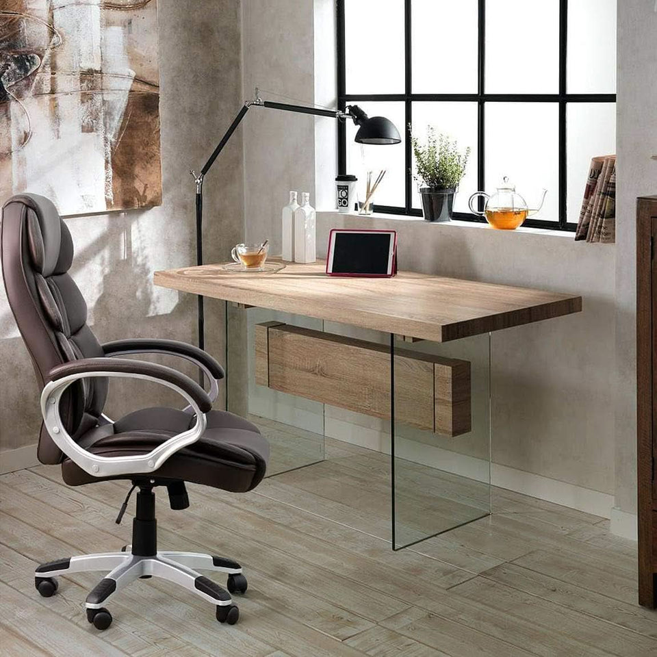 Ergonomic High Back Office Chair Lumbar Brown PU Leather