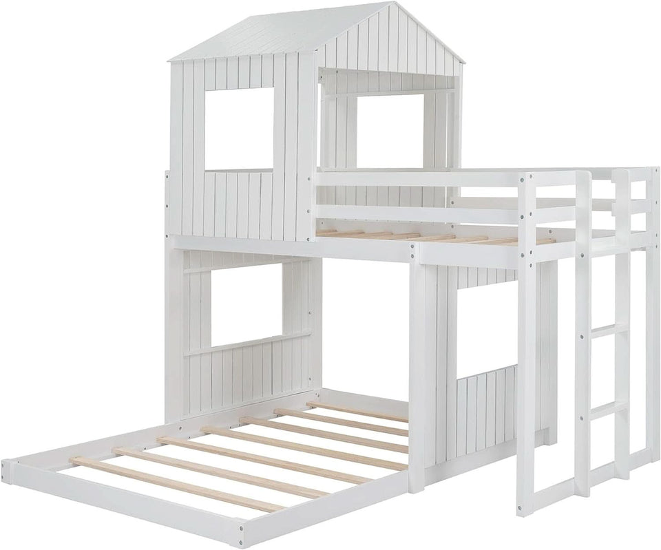 White Twin Over Full Low Profile Playhouse Bunk Bed