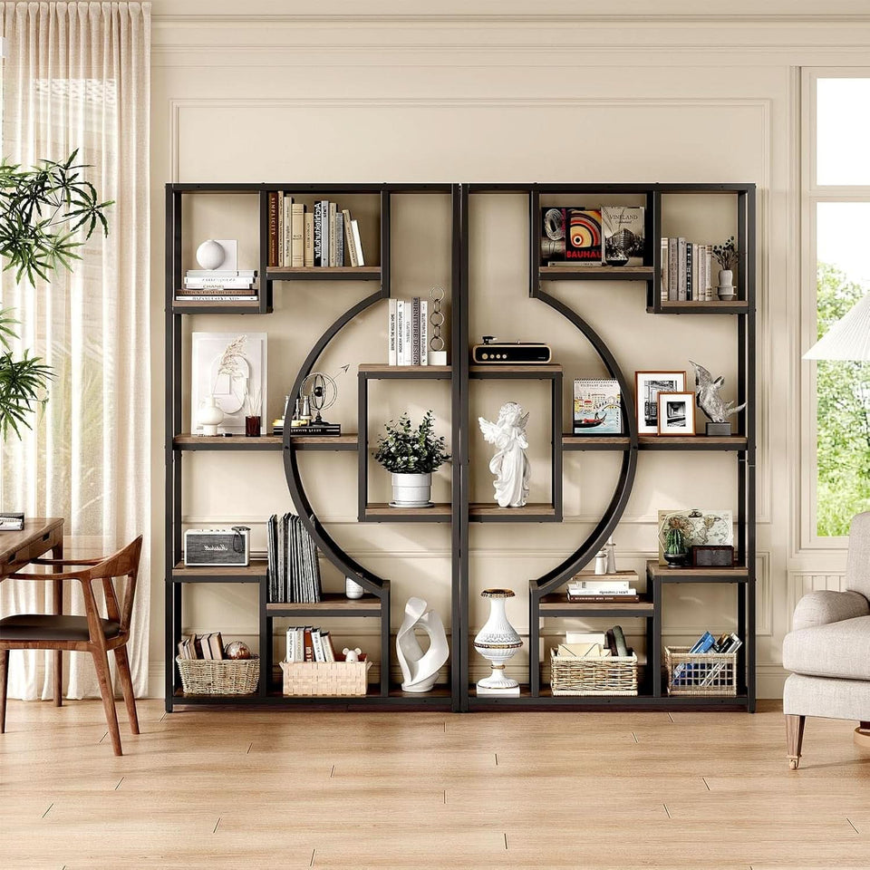 Tall Industrial Bookshelf Set Of 2 Geometric Gray Wash